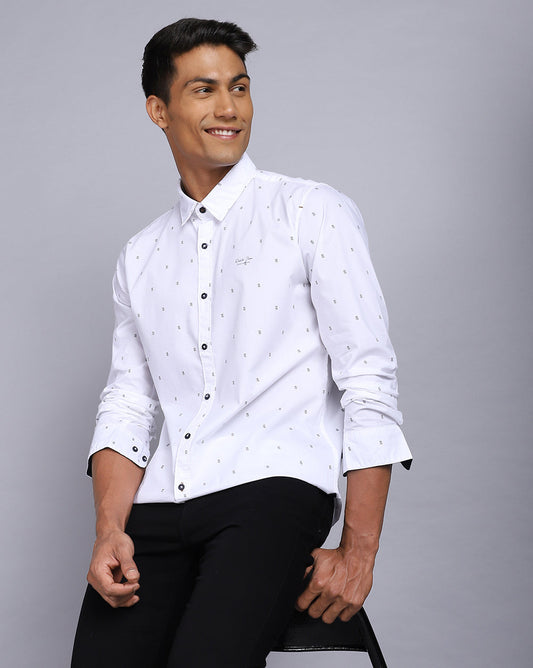 Printed Smart Casual Shirt-Pure White