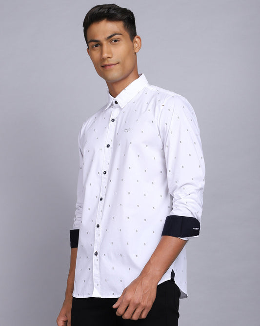 Printed Smart Casual Shirt-Pure White