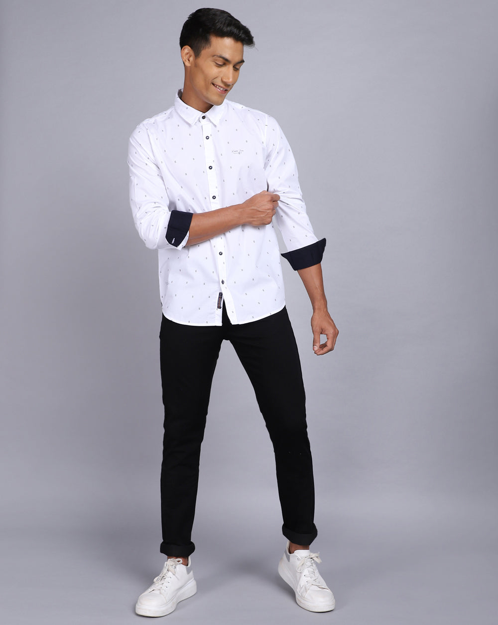 Printed Smart Casual Shirt-Pure White