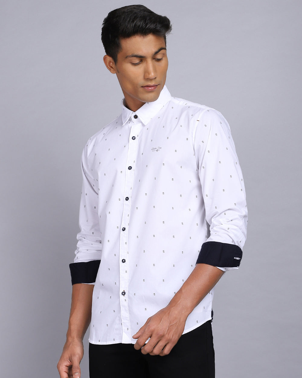 Printed Smart Casual Shirt-Pure White