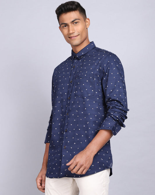 Printed Smart Casual Shirt-Cobalt Blue