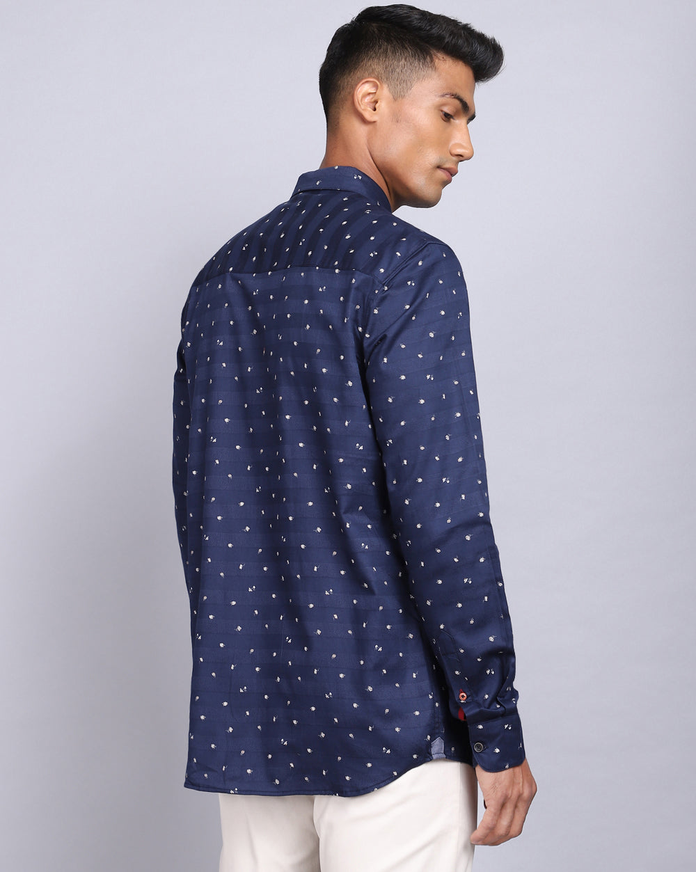 Printed Smart Casual Shirt-Cobalt Blue