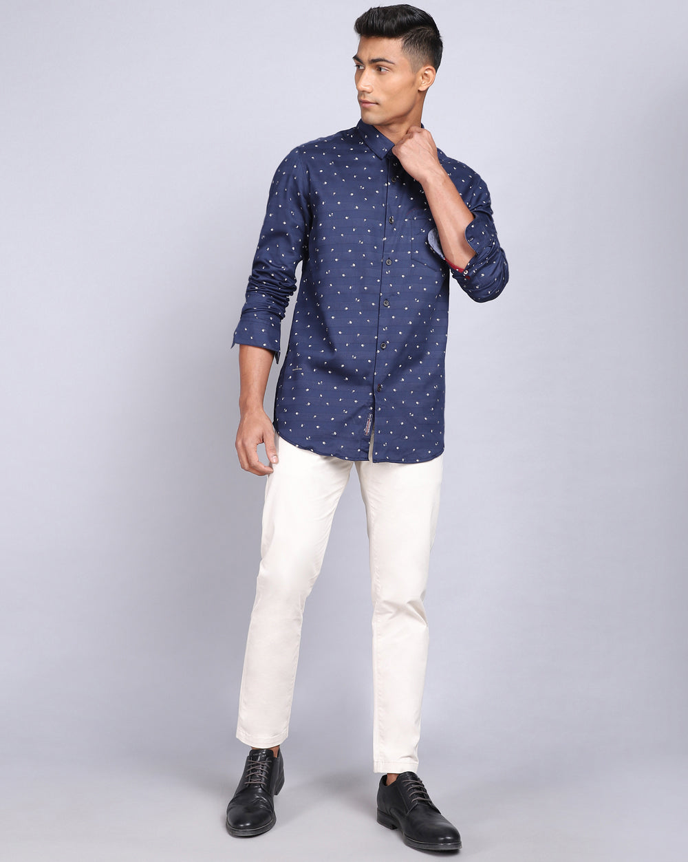 Printed Smart Casual Shirt-Cobalt Blue