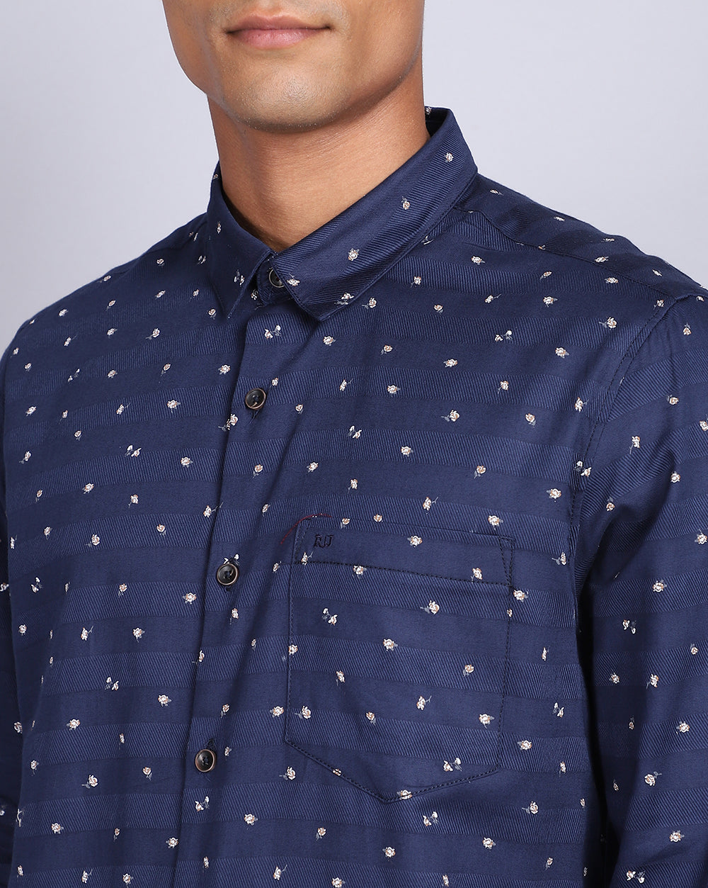 Printed Smart Casual Shirt-Cobalt Blue