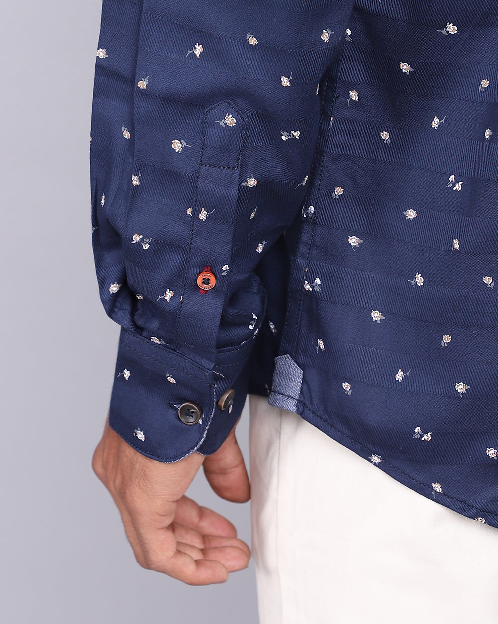 Printed Smart Casual Shirt-Cobalt Blue