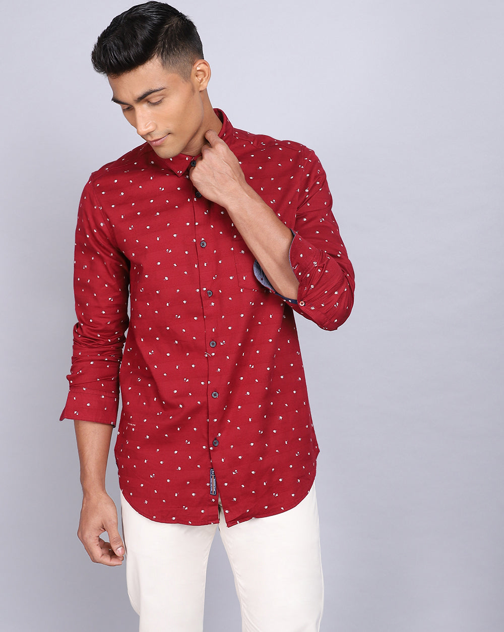 Printed Smart Casual Shirt-Red