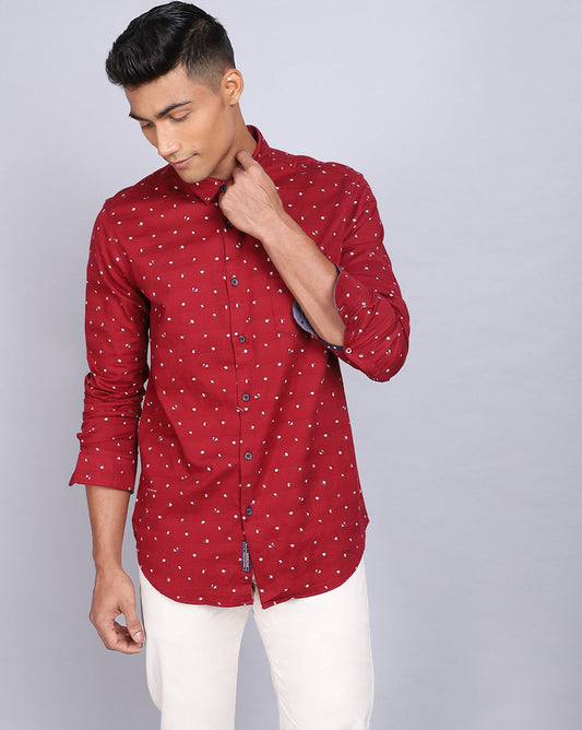 Printed Smart Casual Shirt-Red