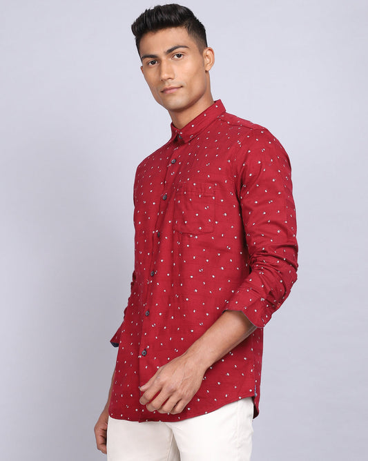 Printed Smart Casual Shirt-Red