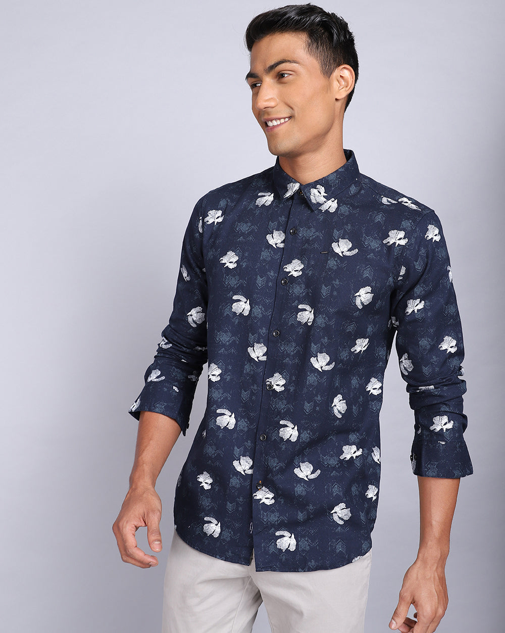 Printed Smart Casual Shirt-Deep Blue