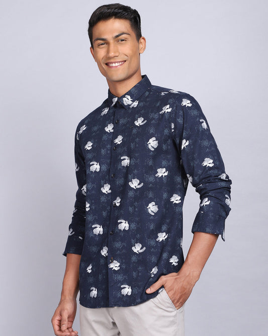 Printed Smart Casual Shirt-Deep Blue