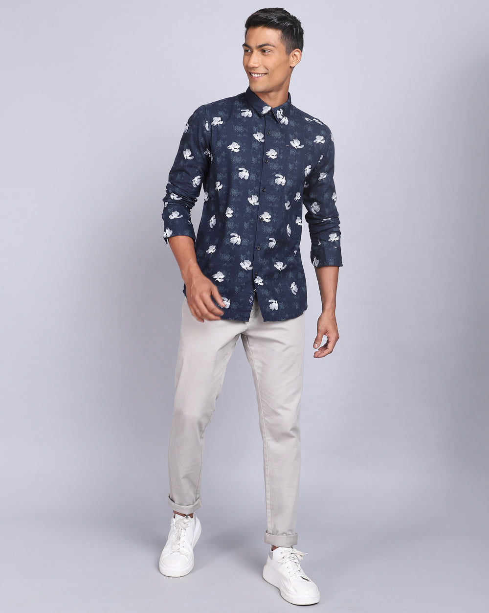 Printed Smart Casual Shirt-Deep Blue