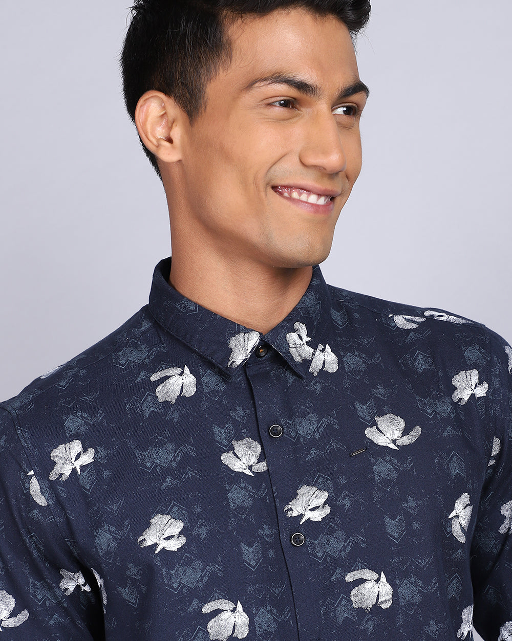 Printed Smart Casual Shirt-Deep Blue