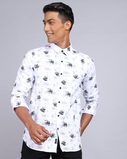 Printed Smart Casual Shirt-Snow White