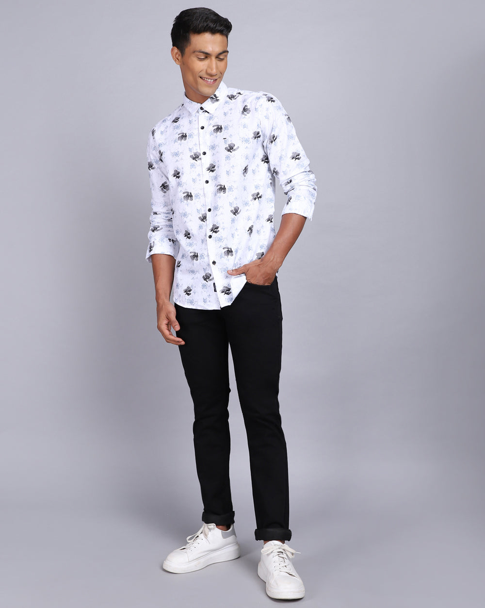 Printed Smart Casual Shirt-Snow White