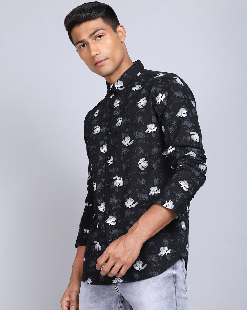 Printed Smart Casual Shirt-Deep Black