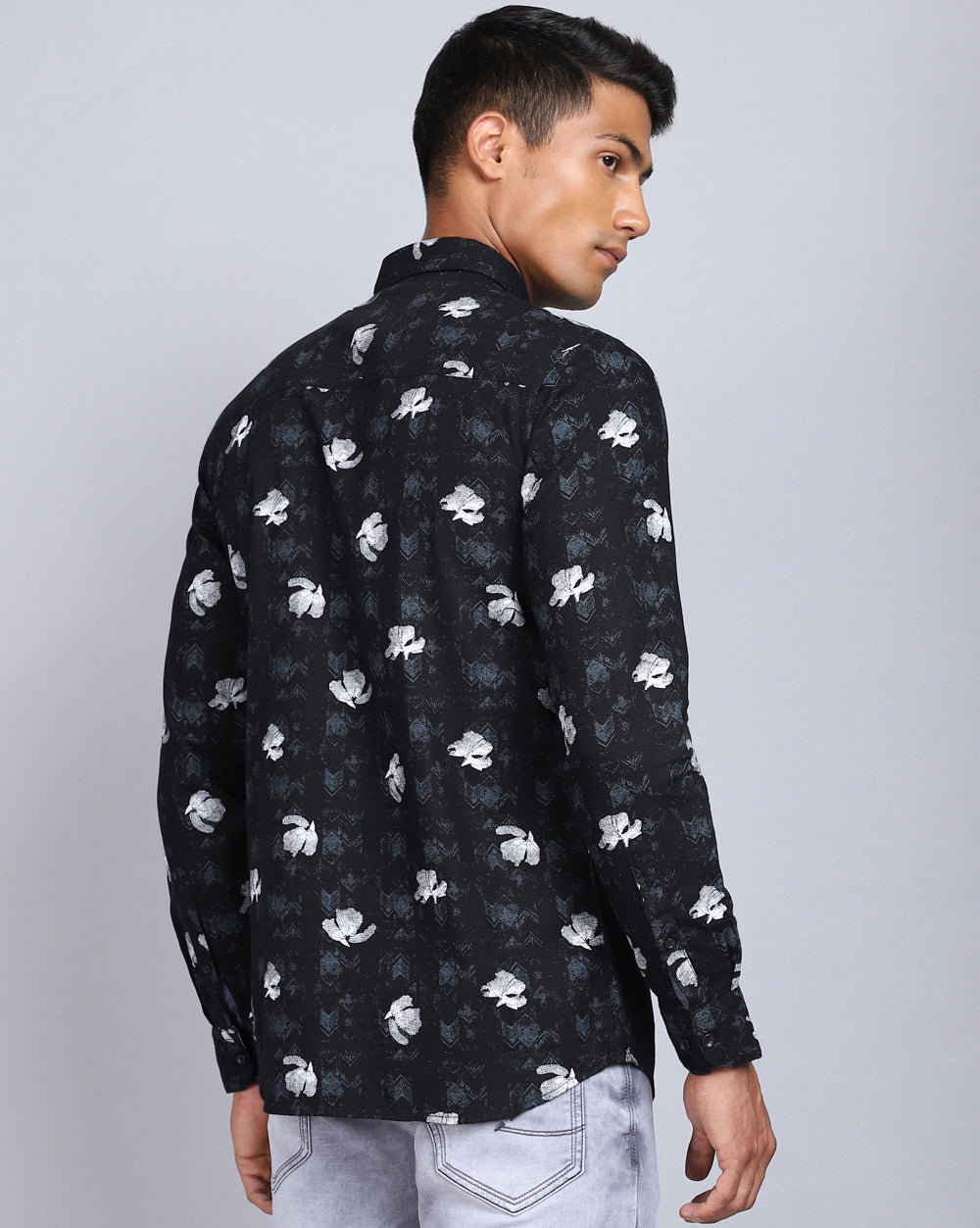 Printed Smart Casual Shirt-Deep Black