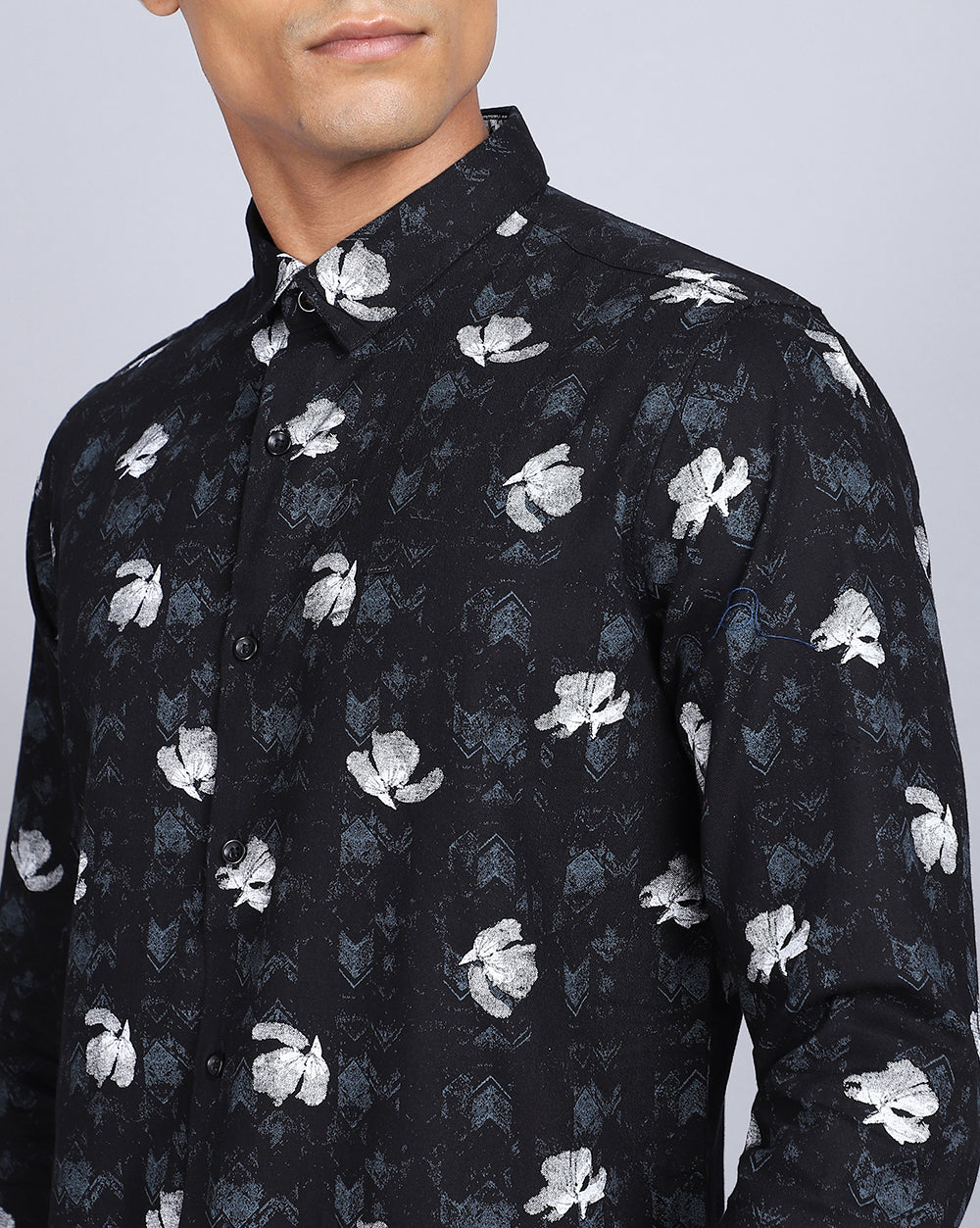 Printed Smart Casual Shirt-Deep Black