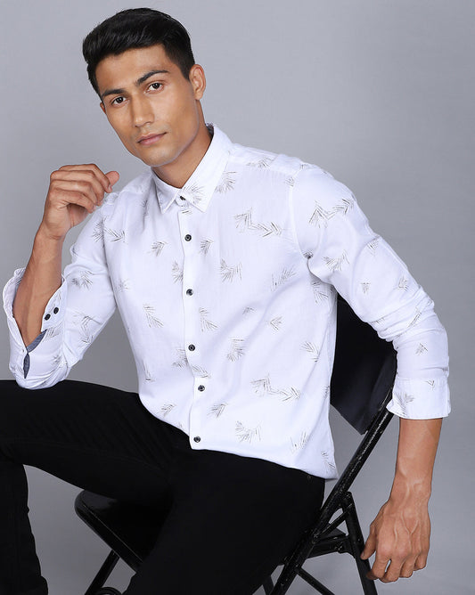 Printed Smart Casual Shirt-White