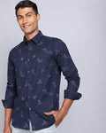 Printed Smart Casual Shirt-Navy Blue