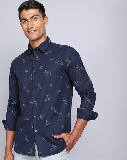 Printed Smart Casual Shirt-Navy Blue