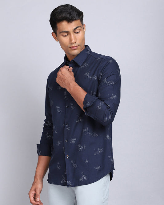 Printed Smart Casual Shirt-Navy Blue