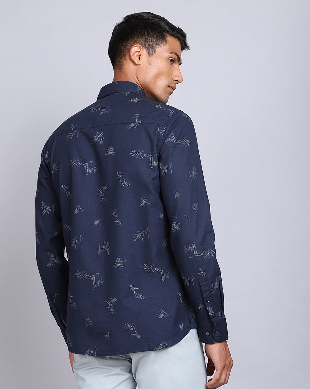 Printed Smart Casual Shirt-Navy Blue