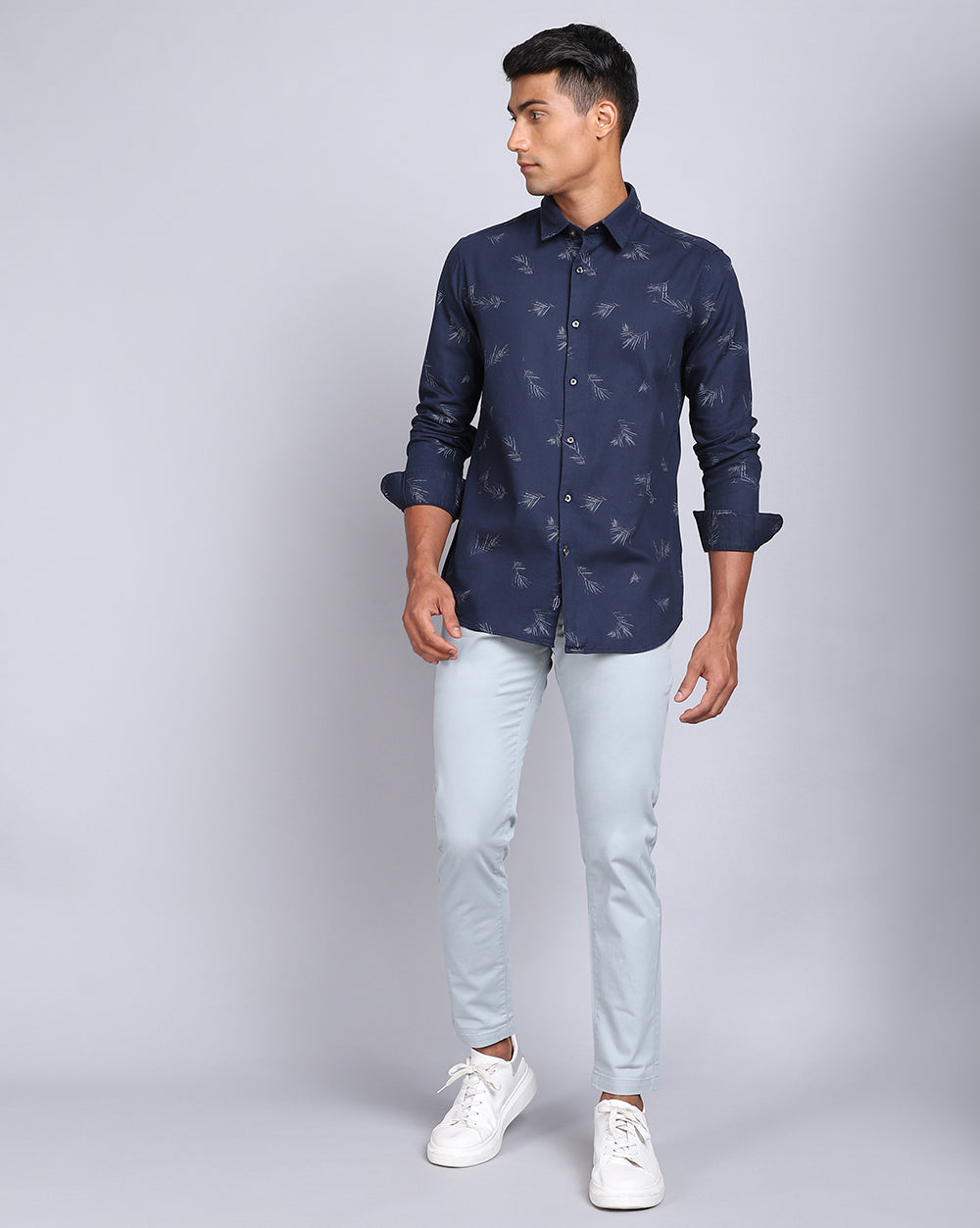 Printed Smart Casual Shirt-Navy Blue