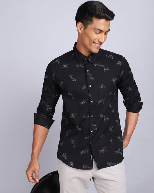 Printed Smart Casual Shirt-Gloomy black