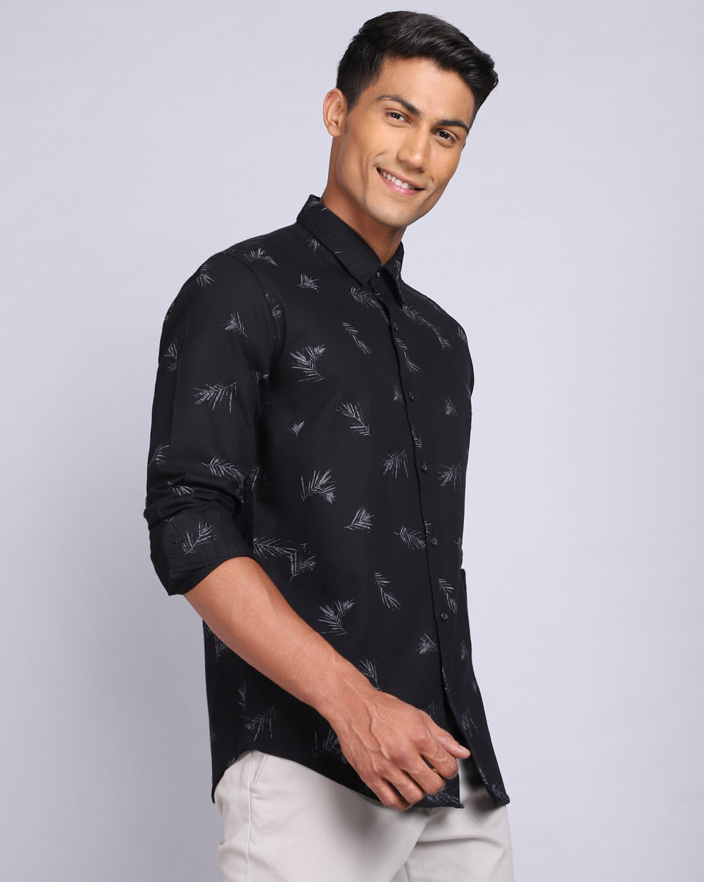 Printed Smart Casual Shirt-Gloomy black