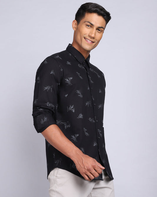 Printed Smart Casual Shirt-Gloomy black