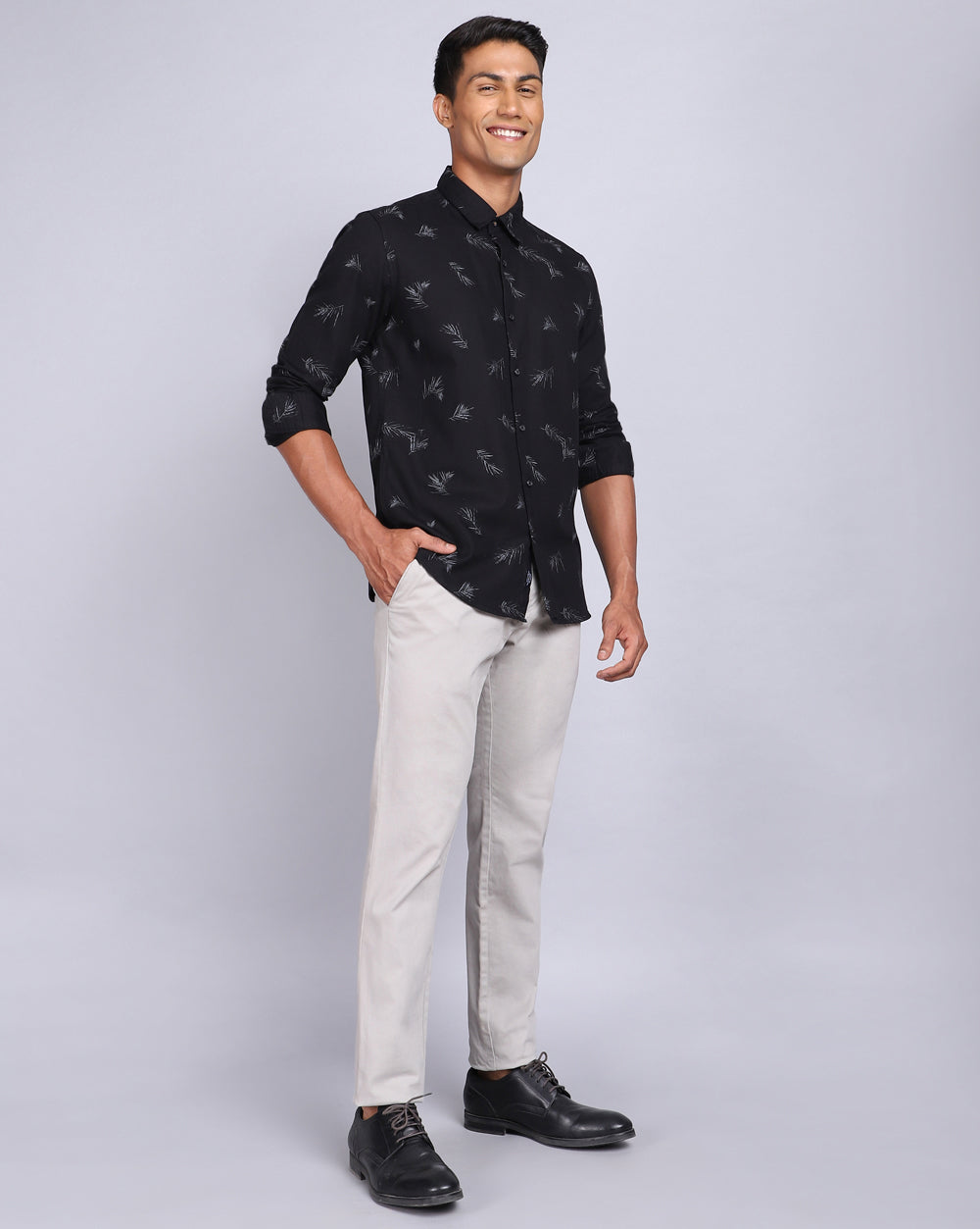 Printed Smart Casual Shirt-Gloomy black