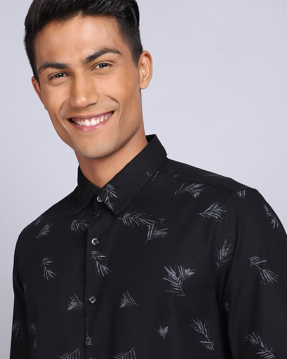 Printed Smart Casual Shirt-Gloomy black