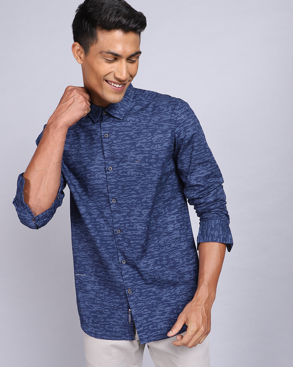 Printed Smart Casual Shirt-Dark Blue