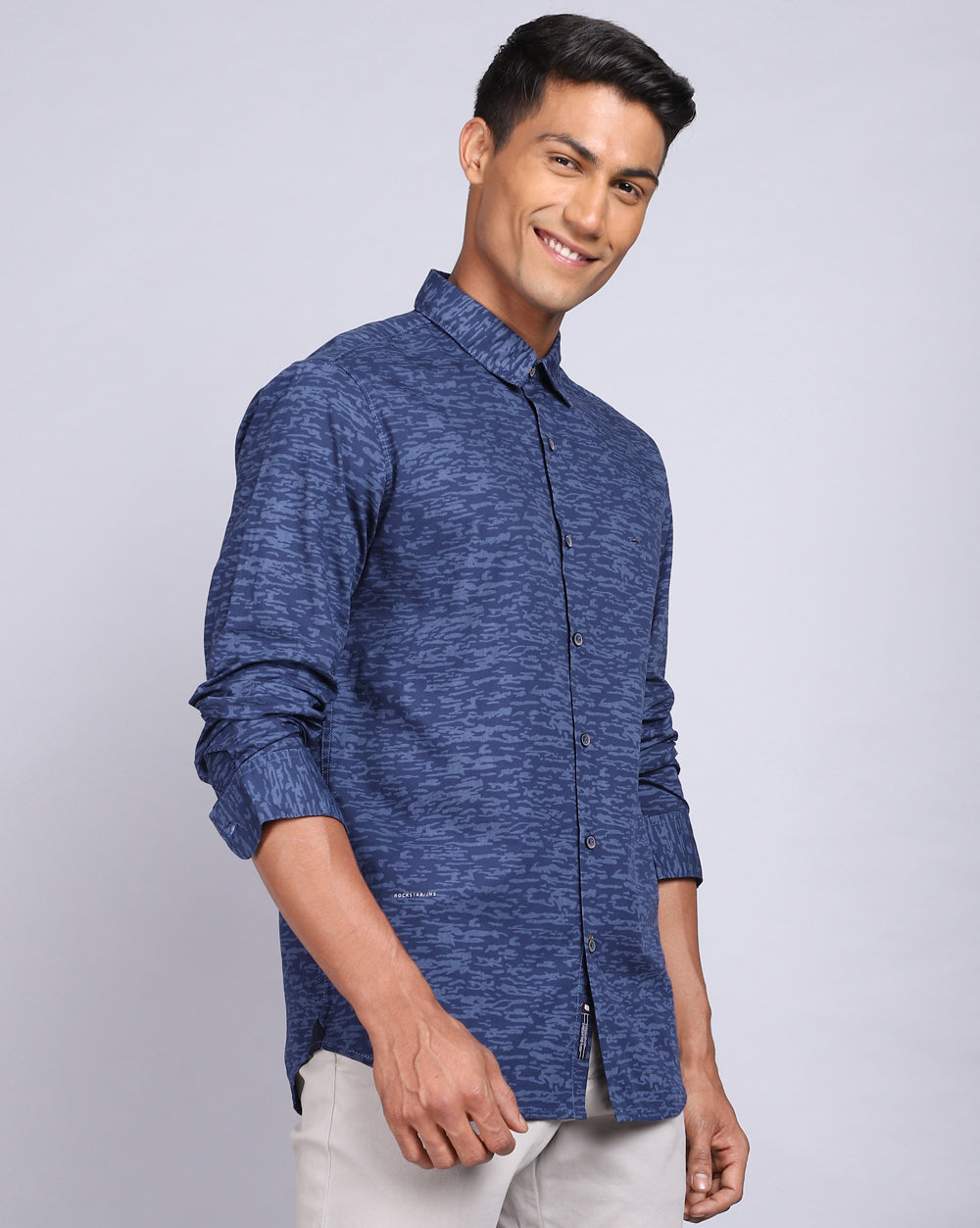 Printed Smart Casual Shirt-Dark Blue