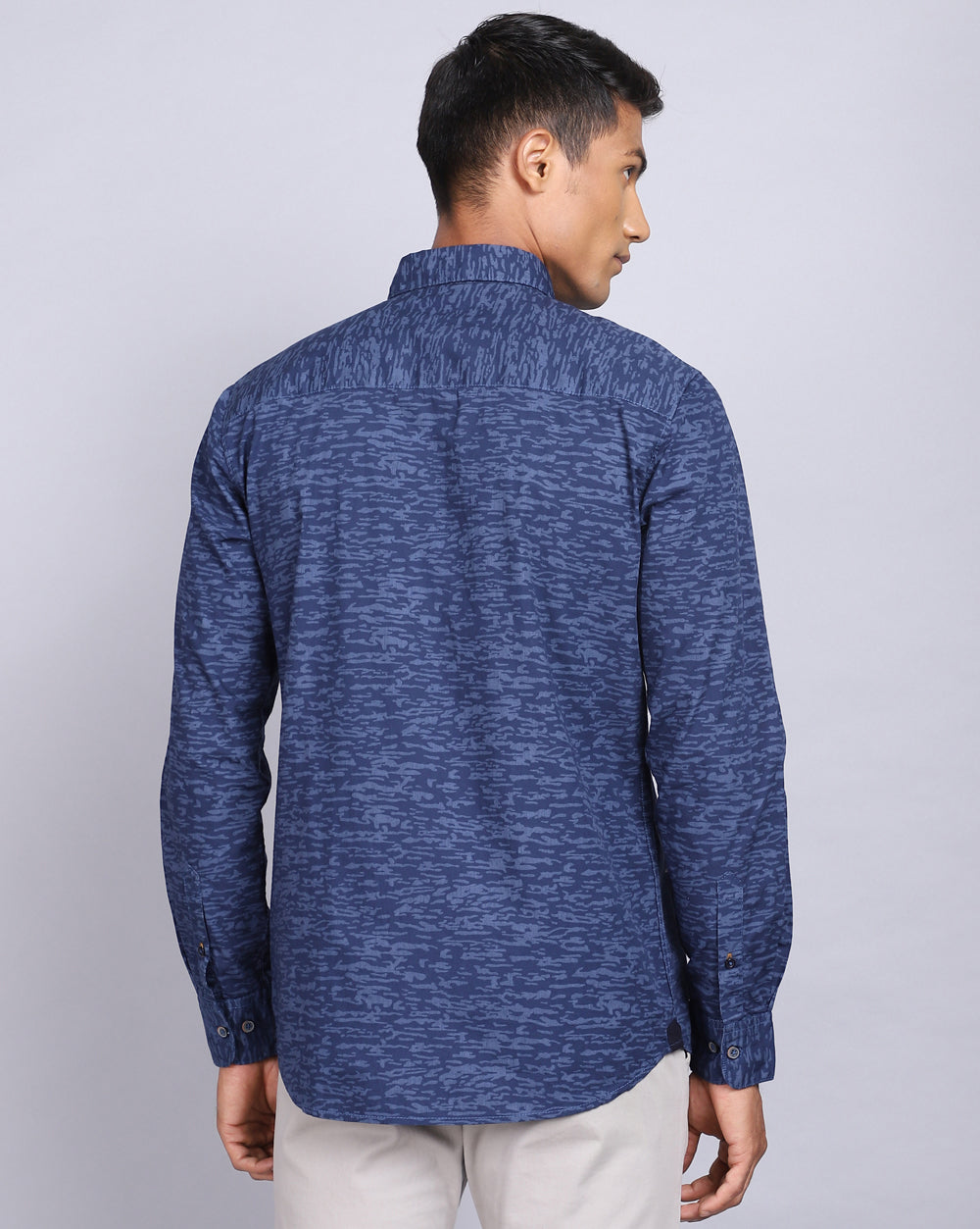 Printed Smart Casual Shirt-Dark Blue