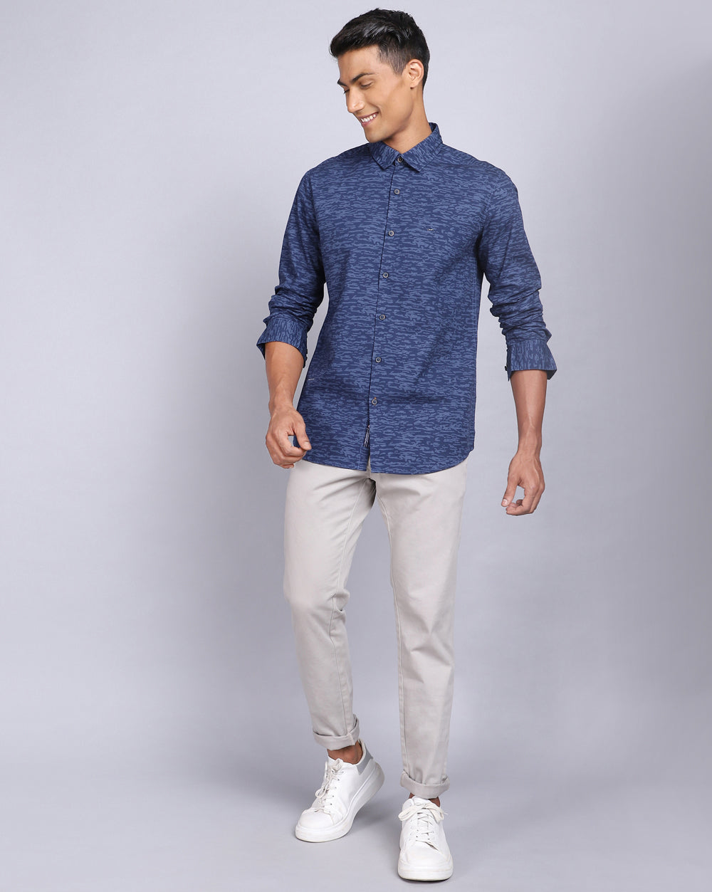 Printed Smart Casual Shirt-Dark Blue