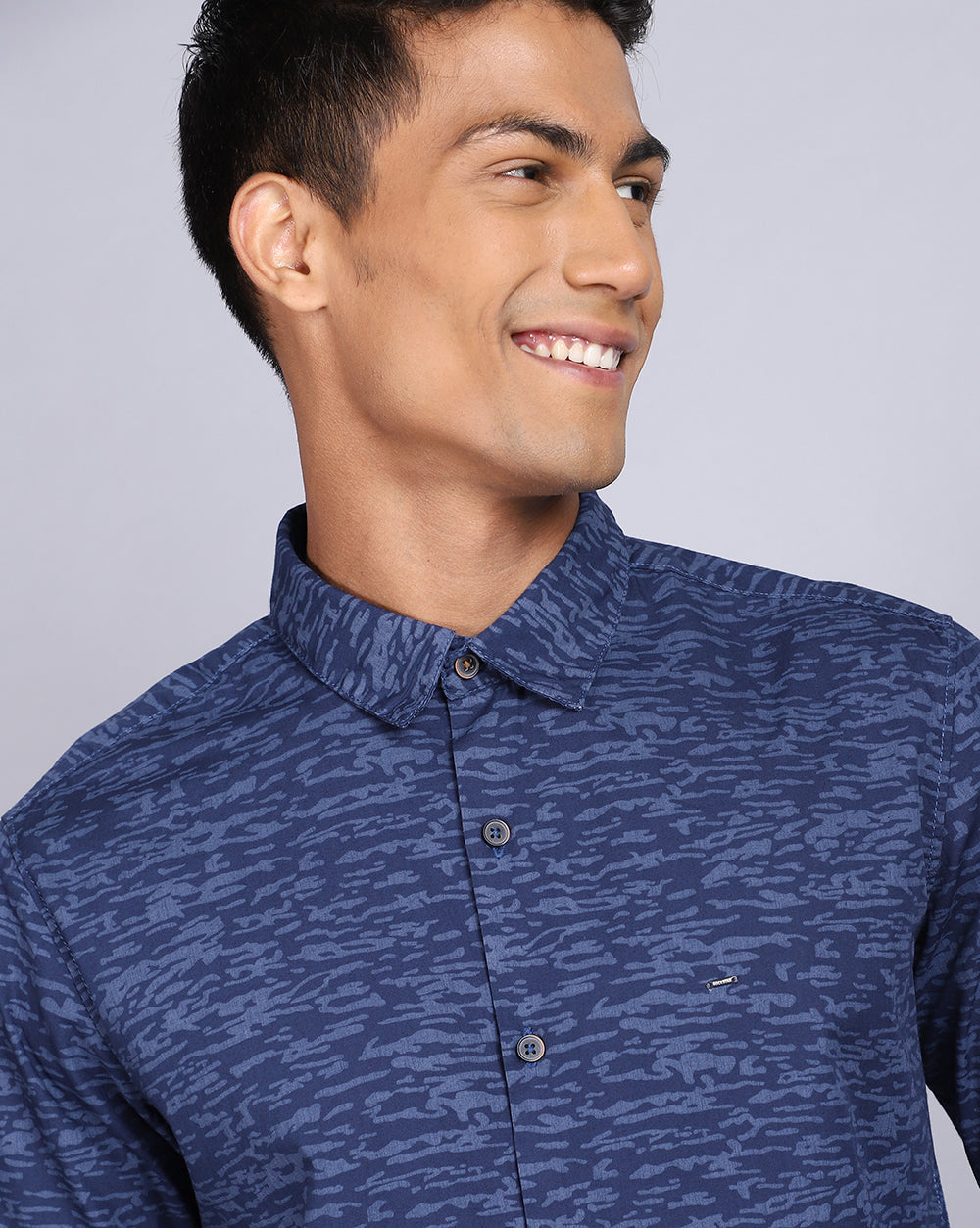 Printed Smart Casual Shirt-Dark Blue