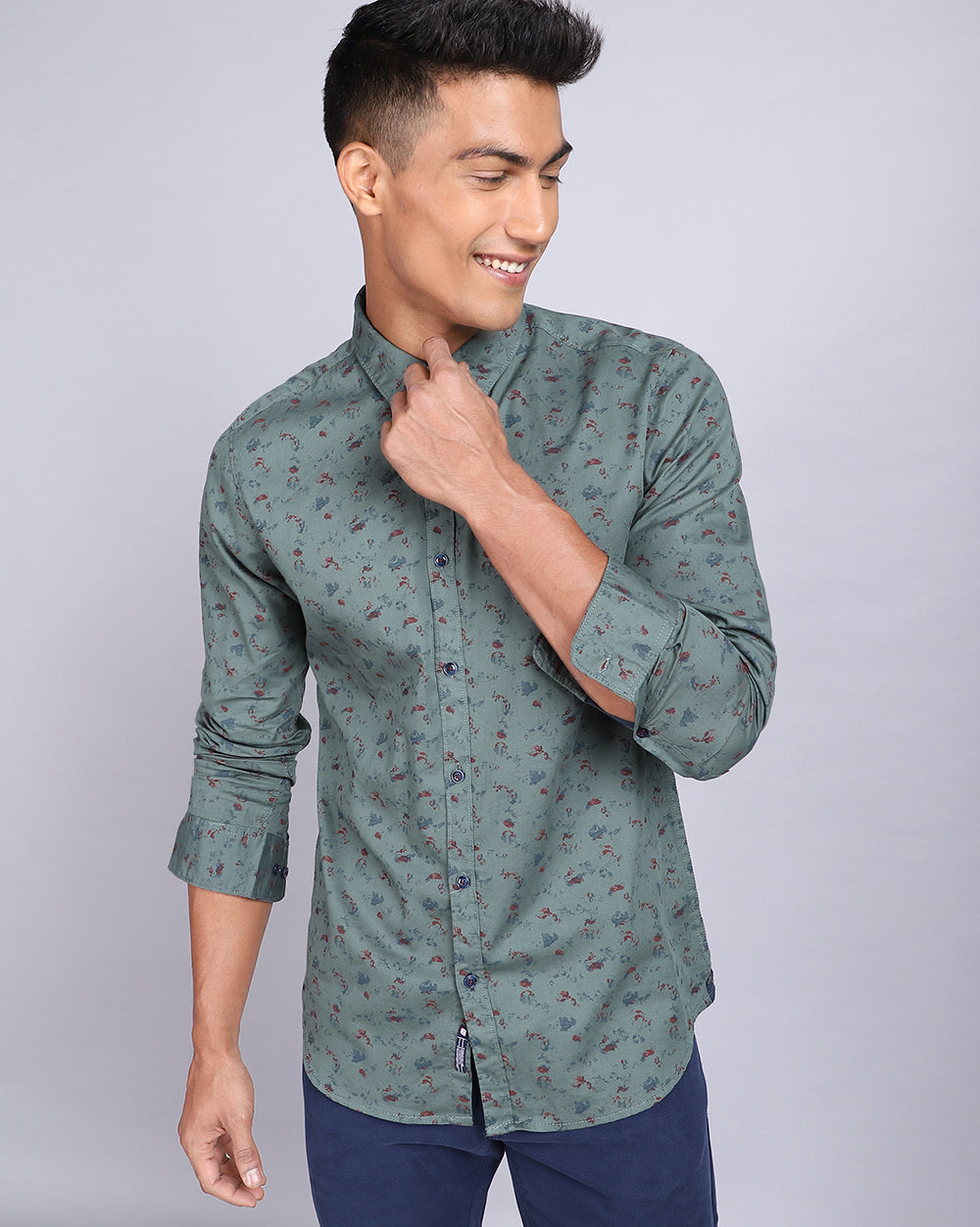 Printed Smart Casual Shirt-Green