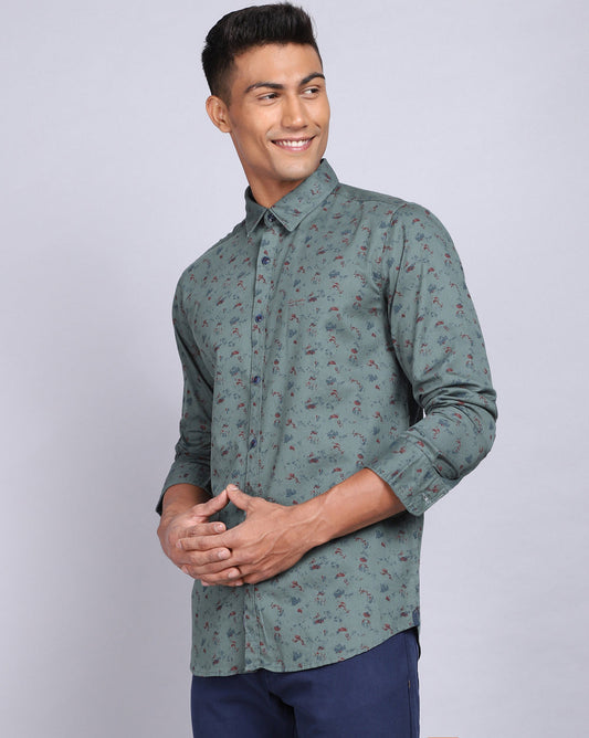 Printed Smart Casual Shirt-Green
