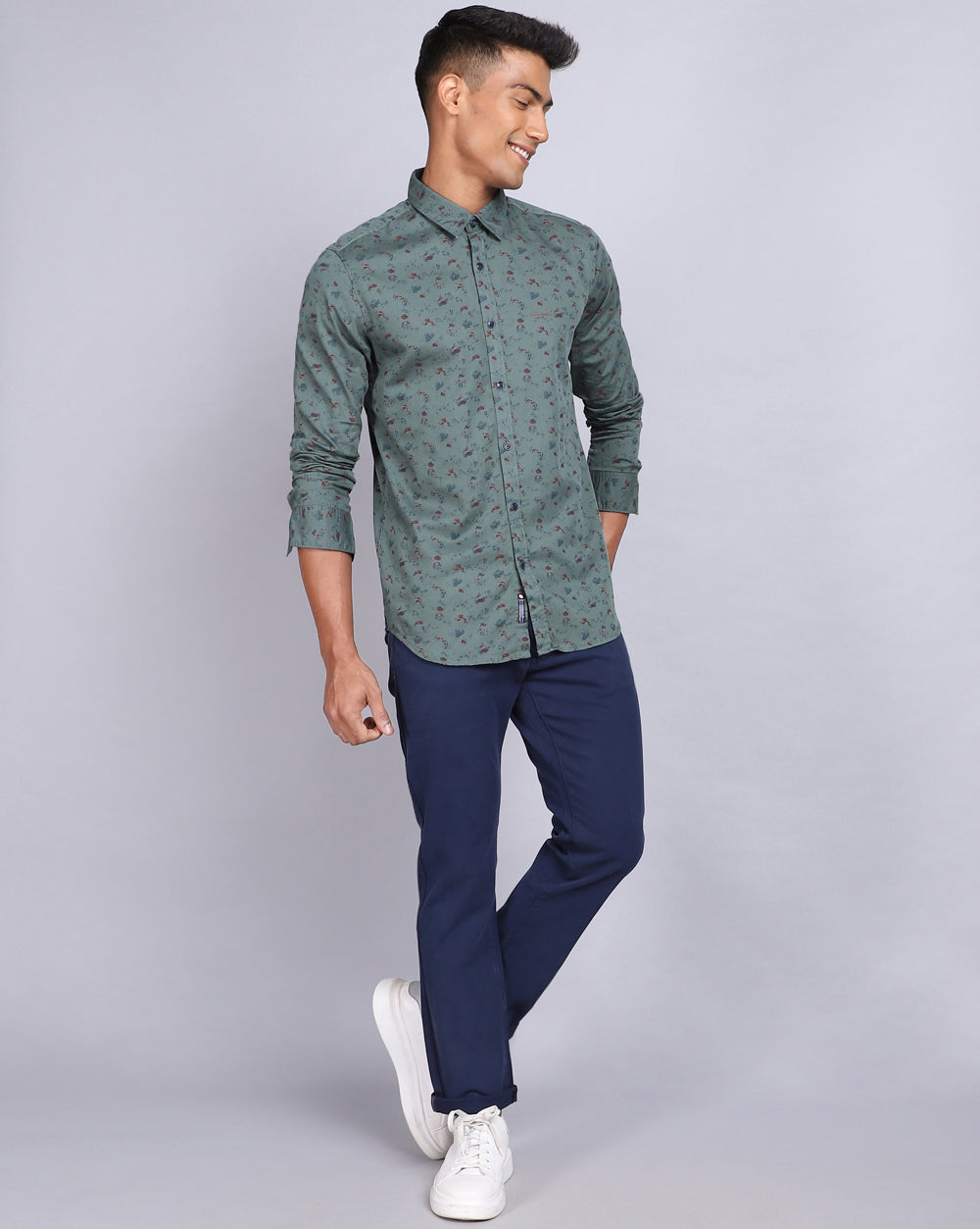 Printed Smart Casual Shirt-Green