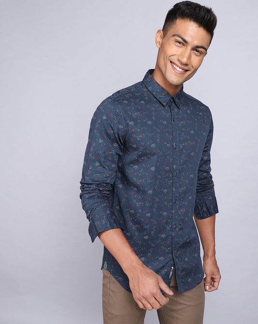 Printed Smart Casual Shirt-Teal