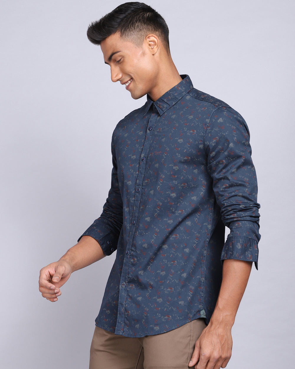 Printed Smart Casual Shirt-Teal