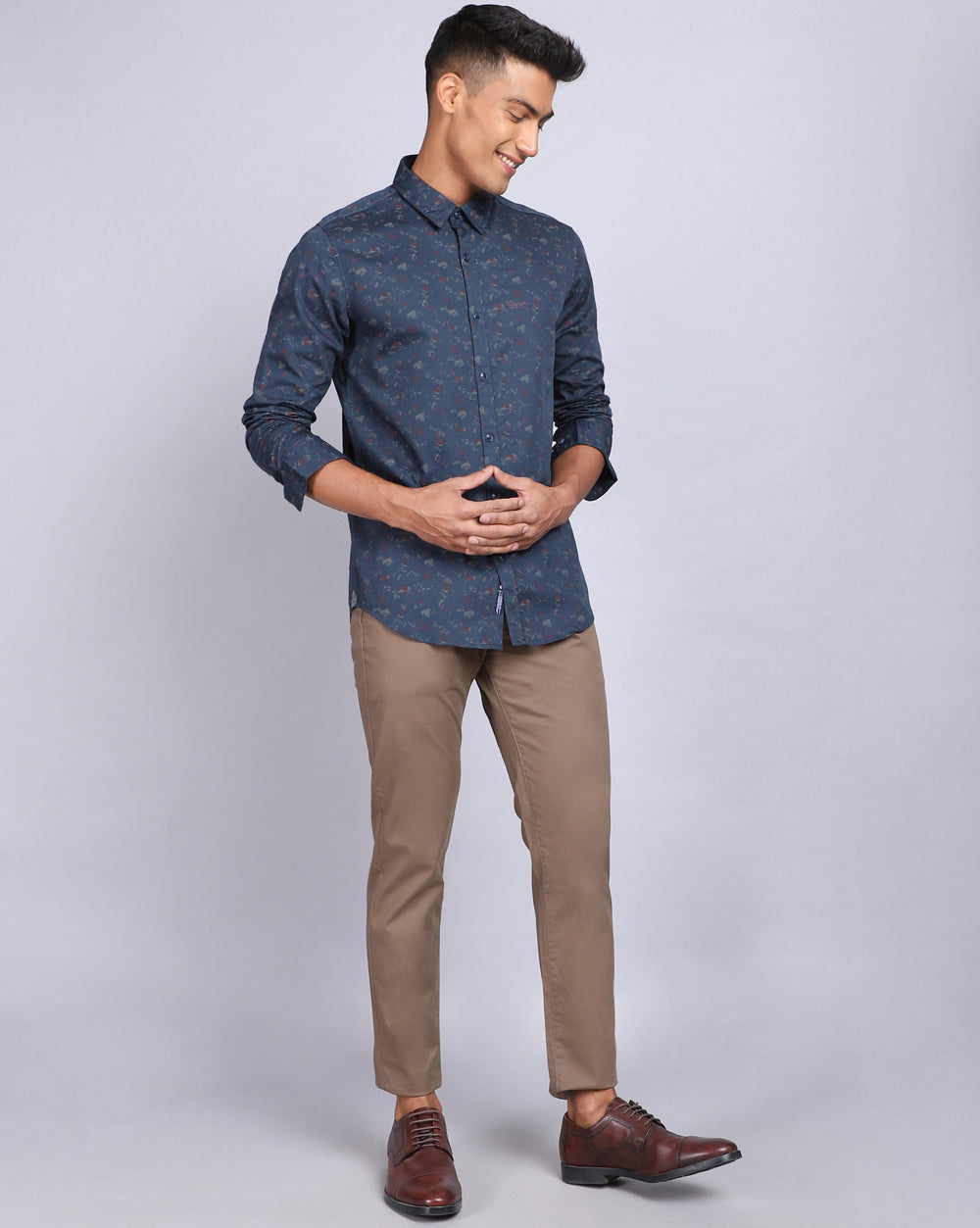 Printed Smart Casual Shirt-Teal