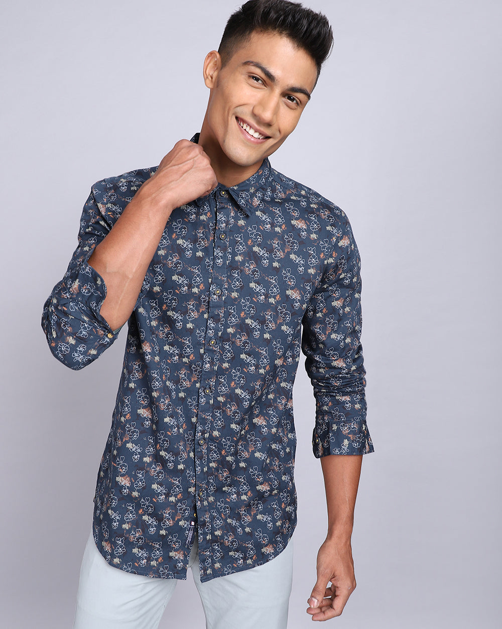 Printed Smart Casual Shirt-Petrol