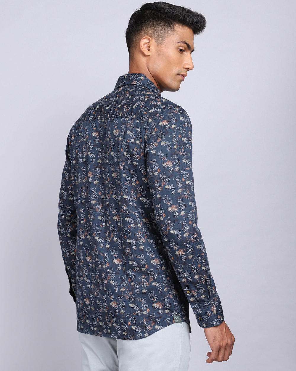 Printed Smart Casual Shirt-Petrol