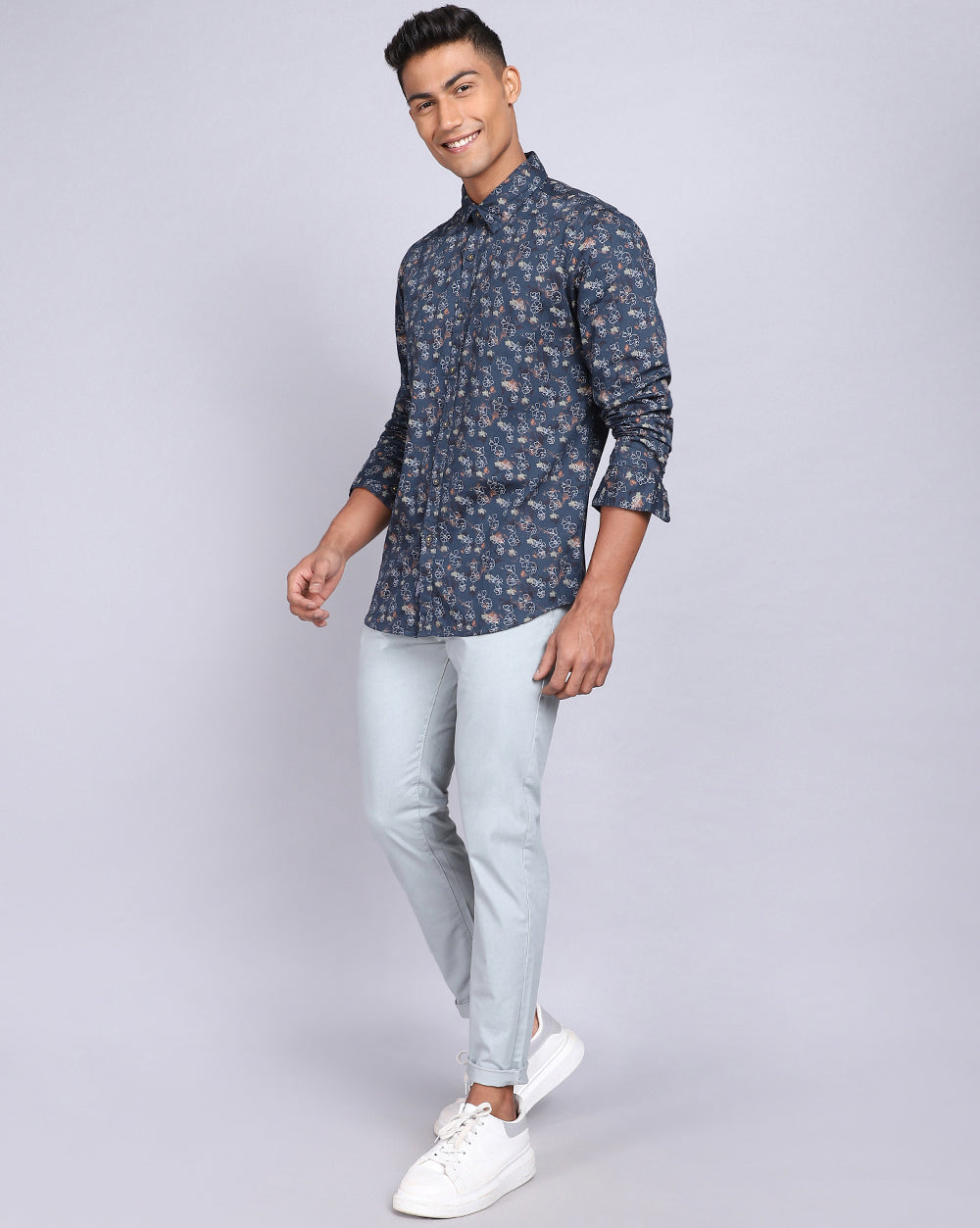 Printed Smart Casual Shirt-Petrol