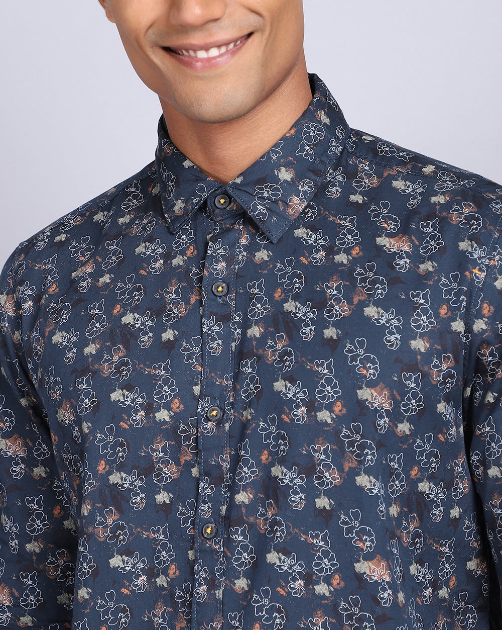 Printed Smart Casual Shirt-Petrol