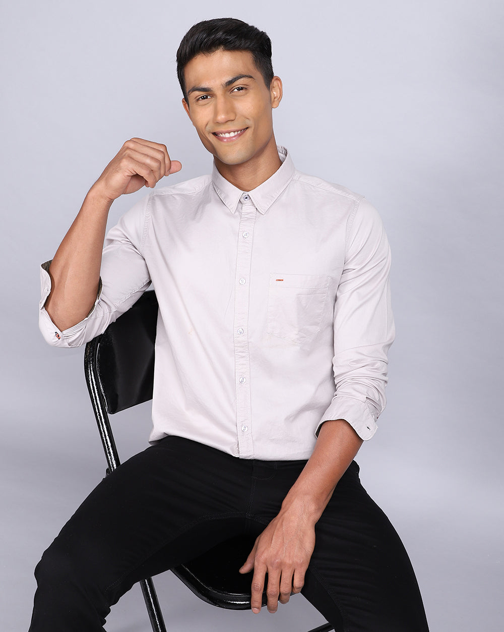 Solid Smart Casual Shirt-Light Grey
