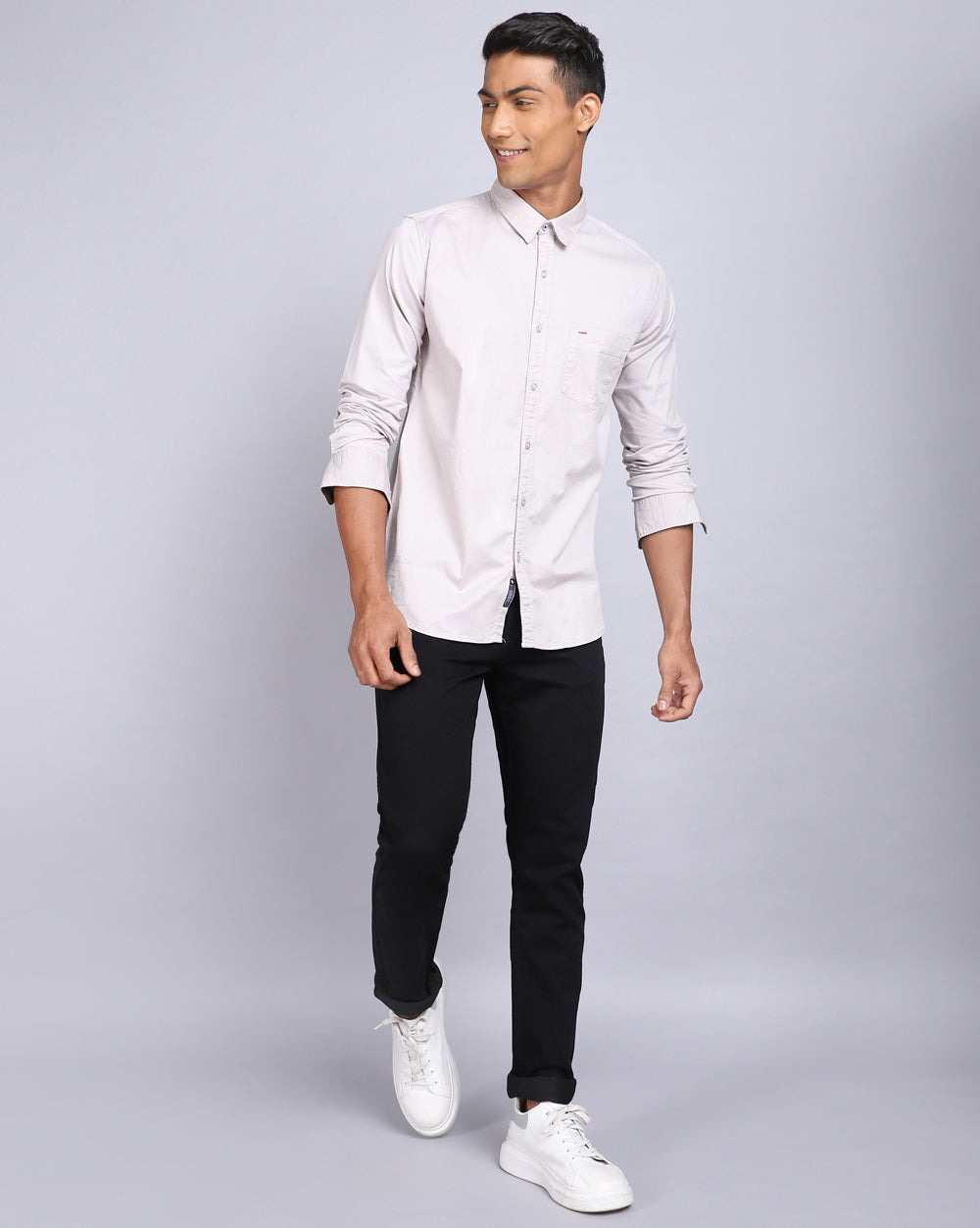 Solid Smart Casual Shirt-Light Grey
