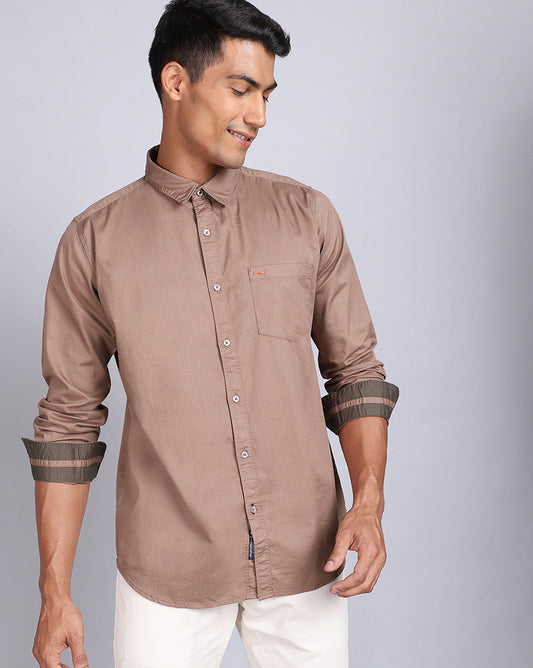 Solid Smart Casual Shirt-Brown
